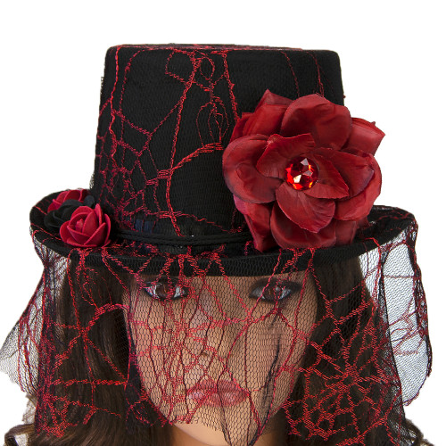 Капелюх Стімпанк Вікторіанська Готика (чорний з червоним) 11471