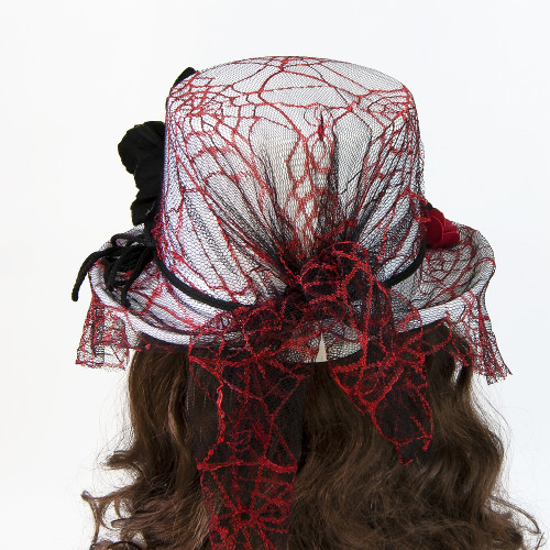 Капелюх Стімпанк Вікторіанська Готика (білий з червоним) 11462