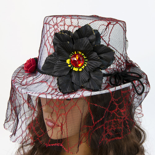Капелюх Стімпанк Вікторіанська Готика (білий з червоним) 11462
