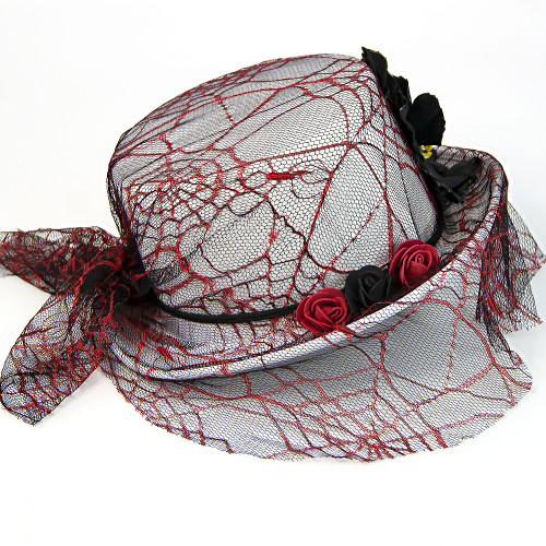 Капелюх Стімпанк Вікторіанська Готика (білий з червоним) 11462