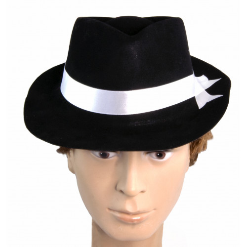 Капелюх Чоловічий Мафія флок (чорний з білою стрічкою)