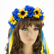 Український віночок зі стрічками на обідку Ярина 2832 (жовто-блакитний)