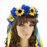 Український віночок зі стрічками на обідку Ярина 2832 (жовто-блакитний)