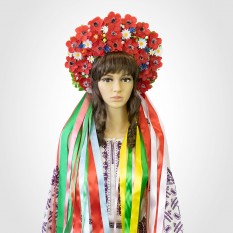 Український вінок високий зі стрічками на голову Богуміла 13695