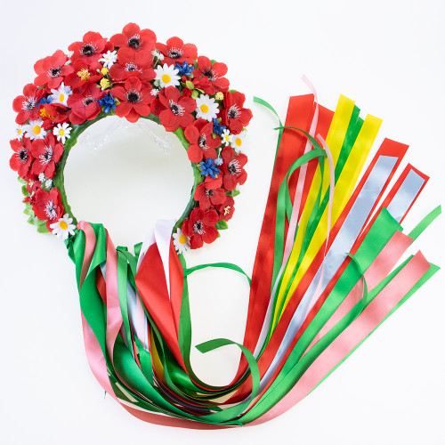 Український вінок високий зі стрічками на голову Богуміла 13695