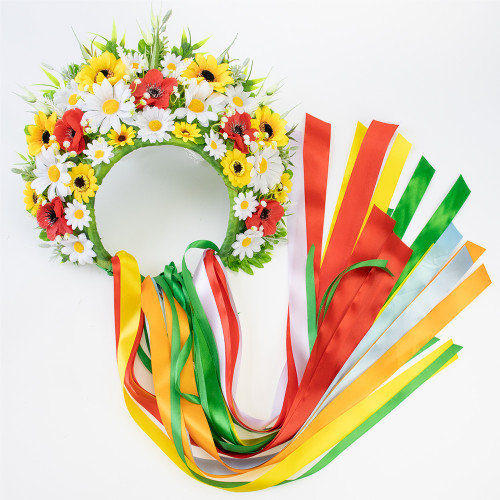 Український вінок високий зі стрічками на голову Зореслава 13696