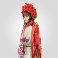 Український вінок високий зі стрічками на голову Стефанія 13699