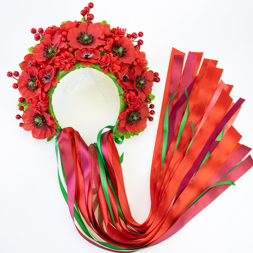 Український вінок високий зі стрічками на голову Стефанія 13699