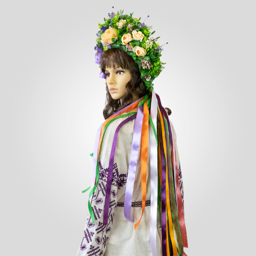 Український вінок високий зі стрічками на голову Радомира 13700