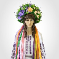 Український вінок високий зі стрічками на голову Радомира 13700