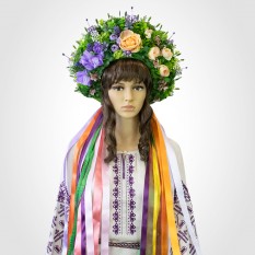 Український вінок високий зі стрічками на голову Радомира 13700