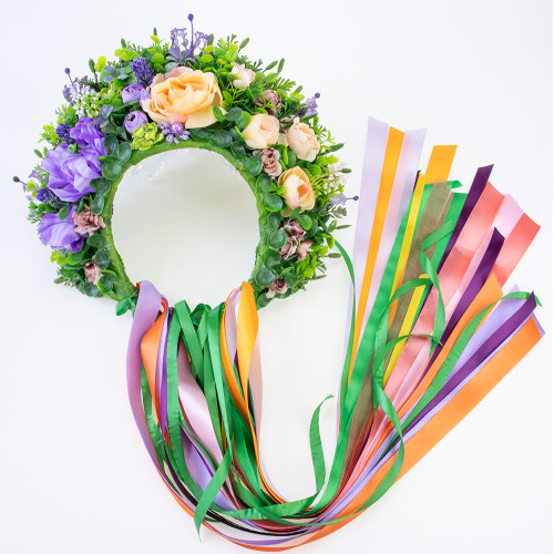 Український вінок високий зі стрічками на голову Радомира 13700