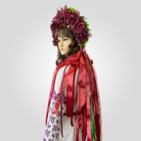 Український вінок високий зі стрічками на голову Ведана 13701