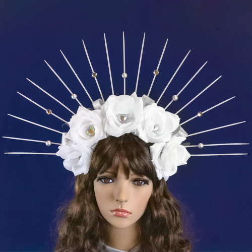 Украинский веночек корона с лучами 52500 с розами (белая)