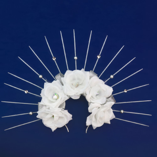 Украинский веночек корона с лучами 52500 с розами (белая)