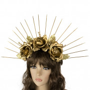 Украинский веночек корона с лучами 52501 с розами (золотой)