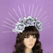 Украинский веночек корона с лучами 52502 с розами (серебряный)