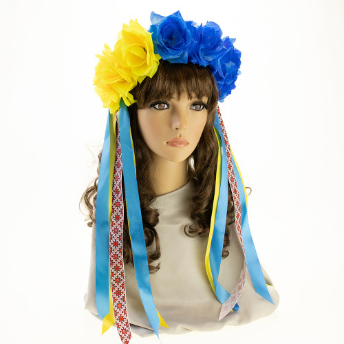 Український віночок зі стрічками на обідку Вікторія 13447 (жовтий із синім)