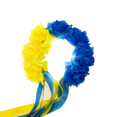 Український віночок зі стрічками на обідку Вікторія 13447 (жовтий із синім)