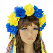 Український віночок зі стрічками на обідку Власта 13448 (жовтий із синім)