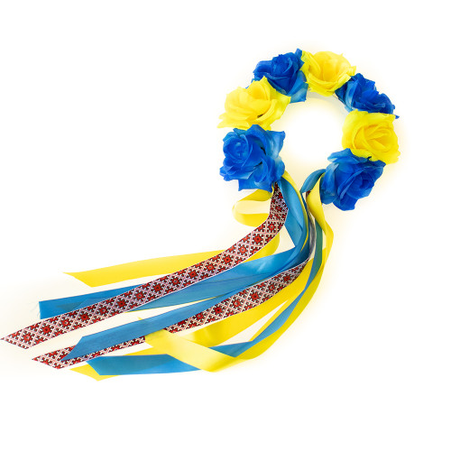 Український віночок зі стрічками на обідку Власта 13448 (жовтий із синім)