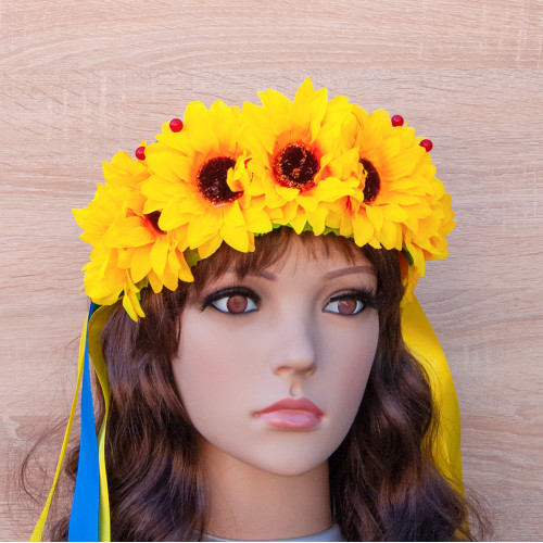 Український віночок зі стрічками на обідку Соломія 12224 (жовтий)