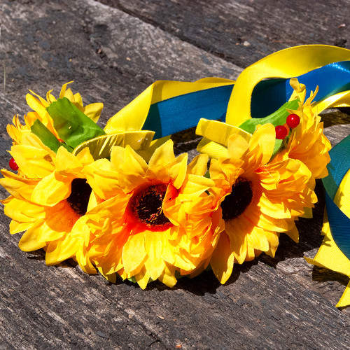 Український віночок зі стрічками на обідку Соломія 12224 (жовтий)