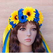 Український віночок зі стрічками на обідку Ярослава 12223 (жовтий із синім)