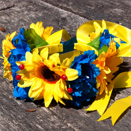 Український віночок зі стрічками на обідку Ярослава 12223 (жовтий із синім)