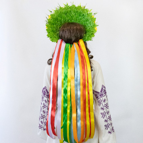 Український вінок високий зі стрічками на голову Радомира 13700