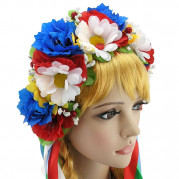 Український віночок зі стрічками на обідку Злата з ромашками 3561