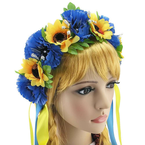 Український віночок зі стрічками на обідку Ярина 2832 (жовто-блакитний)