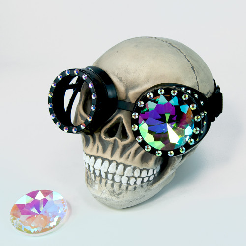 Очки Стимпанк Гогглы Калейдоскоп со стразами заклепками (черные) WXZ03