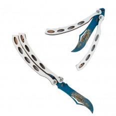 Деревянный складной нож бабочка (белый с синим)