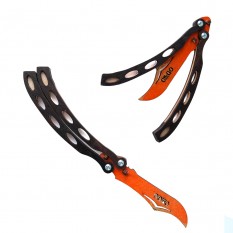 Деревянный складной нож бабочка (черный с оранжевым)