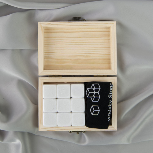 Камені для віскі Stones у деревяній скриньці (білі)