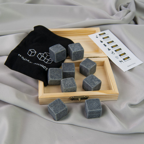 Камені для віскі Stones у деревяній скриньці (сірі)