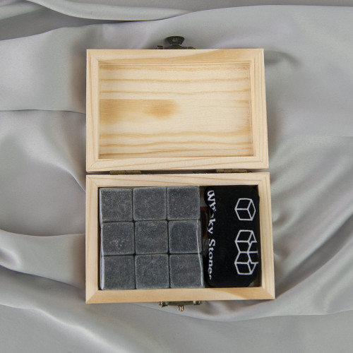 Камені для віскі Stones у деревяній скриньці (сірі)