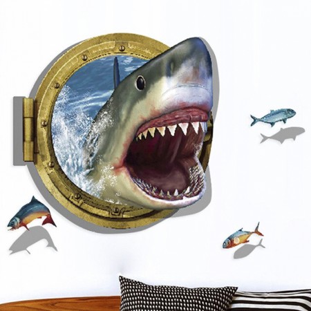 Интерьерная наклейка ZOO Акула в иллюминаторе XH4275 90х60см