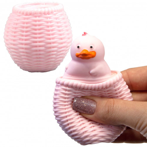 Іграшка антистрес Фуфлік Курча блакитний у рожевому кошику