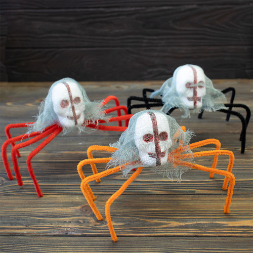 Паук готический череп 30см (оранжевый)