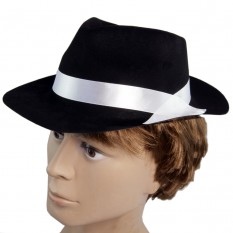 Шляпа Мужская Мафия флок (черная с белой лентой)