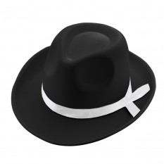 Шляпа Мужская фетр (черная) с белой лентой