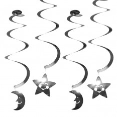 Декор спиральки Луна и Звезды (уп. 6шт) серебро