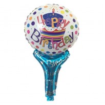 Кулька з надувною ручкою Happy Birthday (тортик)